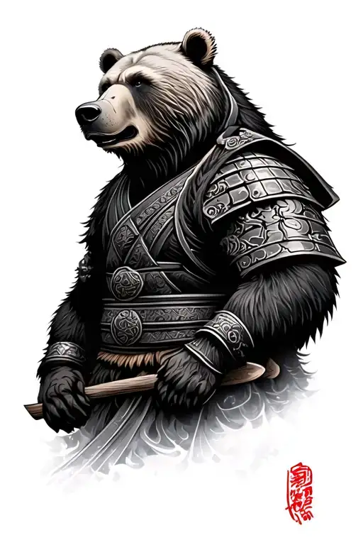 grizzly bear samurai warrior tattoo design idea