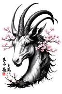 capricorn with sakura tree and japanese strenght and patience with japan word tattoo design idea