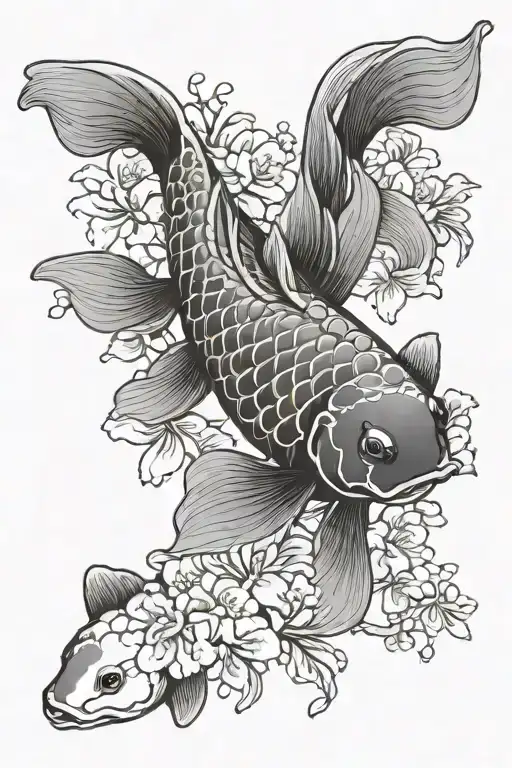 bright koi carp in sakura flowers tattoo design idea