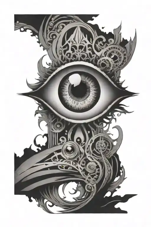 negative space eye style sleeve tattoo design idea