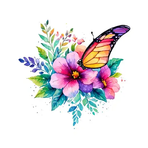 Bali flowers with a colorfull butterfly on it tattoo design idea