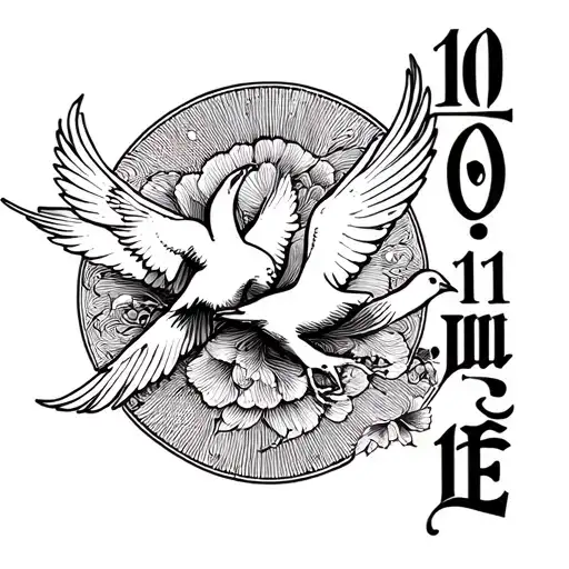 Pulse line with word hope, 10:11 and 3 doves of peace tattoo design idea