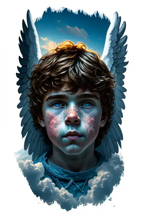 boys face angel wings clouds Mount Everest  tattoo design idea