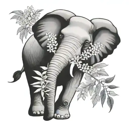 mimosa flower and elephant tattoo design idea