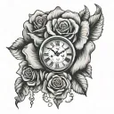 cards, rose, Roman numeral clock, lips like kissed tattoo design idea
