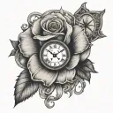 cards, rose, Roman numeral clock, lips like kissed tattoo design idea