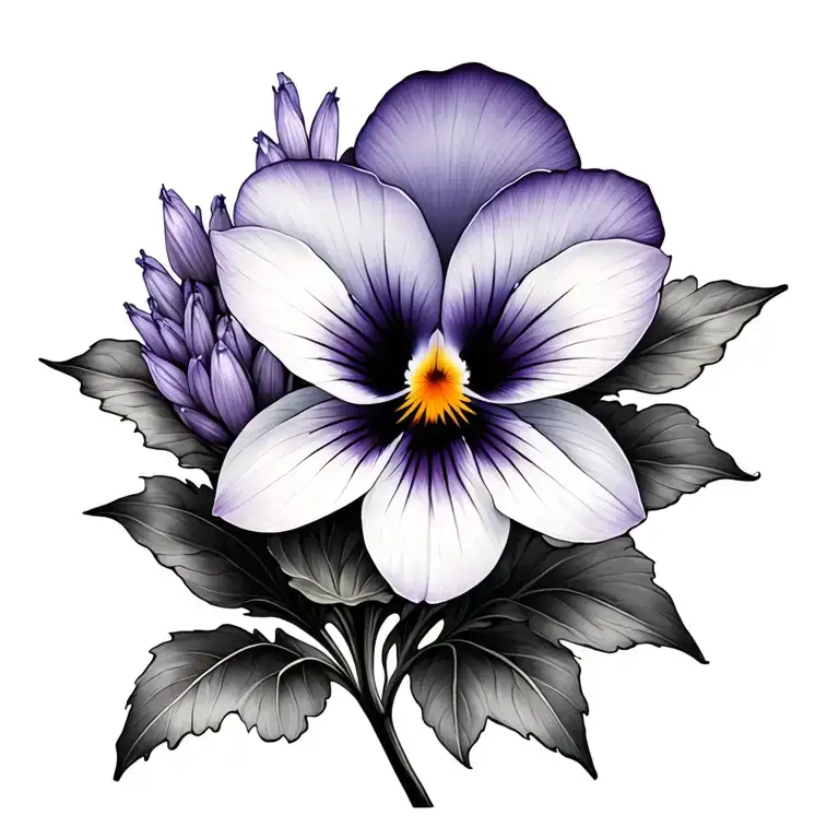 pansy flower, water lily, lavender flower intertwined tattoo design idea