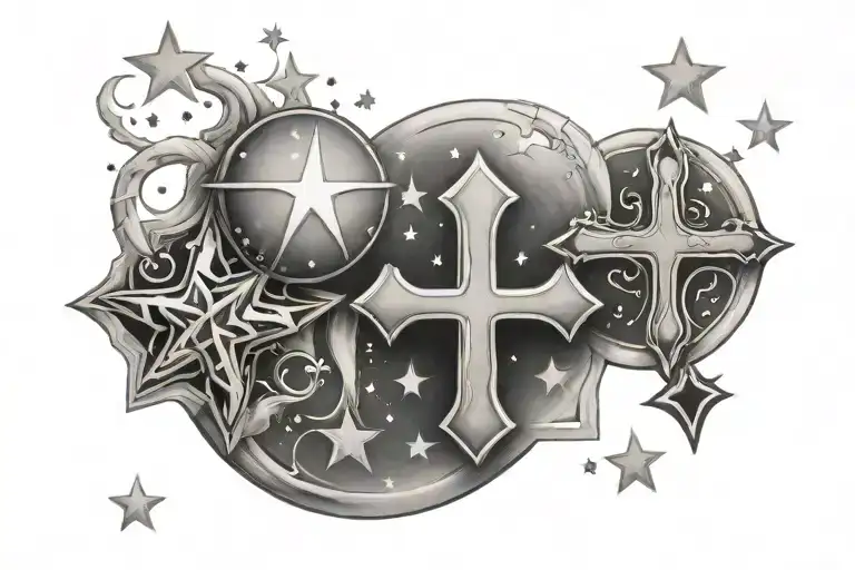 Y2k,Bubble letters,Bible verse,Cross,Stars tattoo design idea