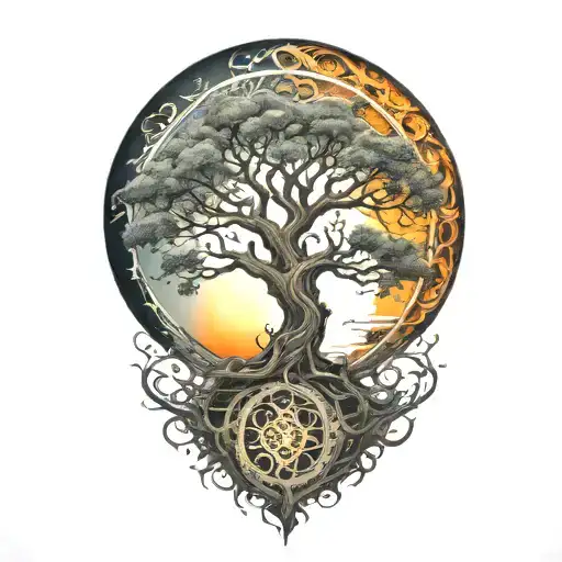 tree of life and sun and moon  tattoo design idea