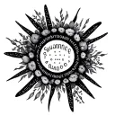 Suzanne written in Morse code forming the shape of a circle. rays of the sun emanating from the circle, with flowers  tattoo design idea