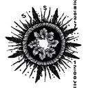 Suzanne written in Morse code forming the shape of a circle. rays of the sun emanating from the circle, with flowers  tattoo design idea