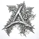 metallica letter "m" with esp explorer tattoo design idea