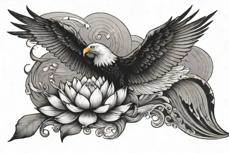 lotus, ocean, eagle soaring tattoo design idea