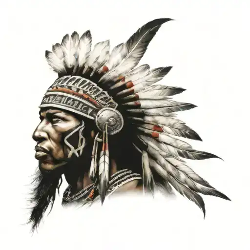 African Warrior With Native American headress tattoo design idea