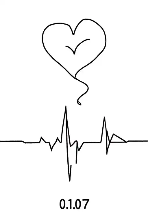 heart beat line that goes dead then alive again with date 01.07 at the end tattoo design idea