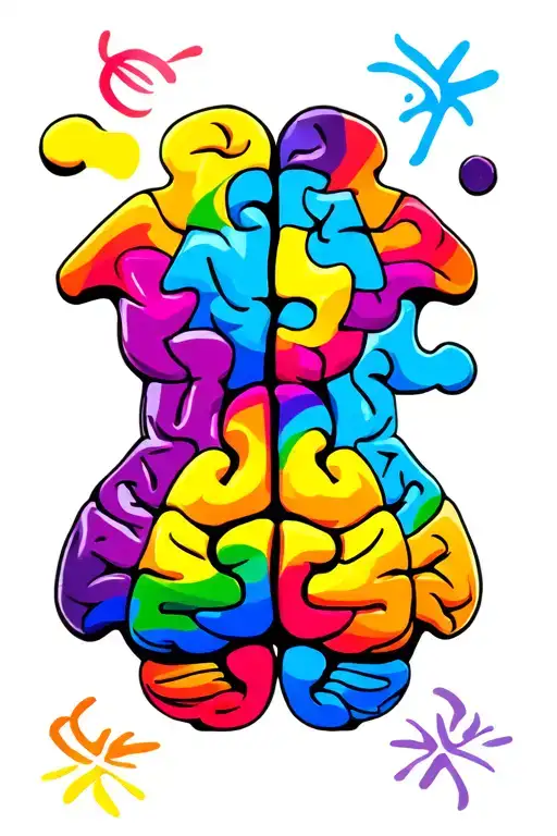 autism rainbow puzzle piece and brain with blue purple shading tattoo design idea