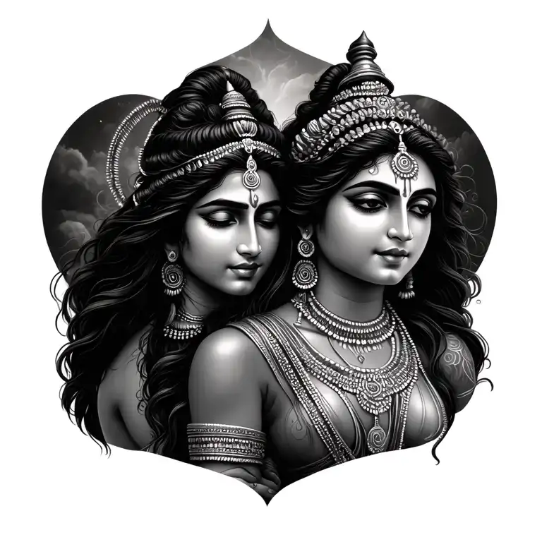 Shiva Parvati Romantic hug tattoo design idea