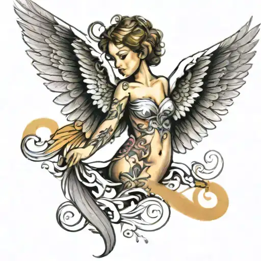 angel wings sitting facing forward tattoo design idea