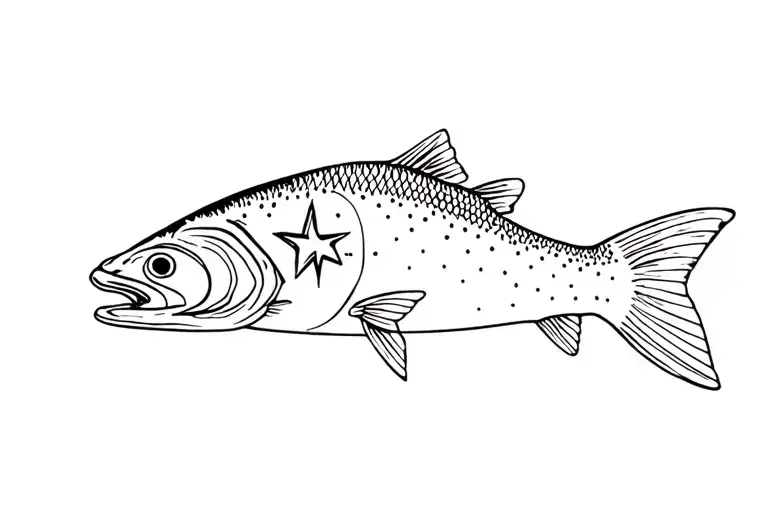 A simple northern pike fish with a star for an eye tattoo design idea