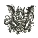 fight scene between devils and angels smoking weed tattoo design idea