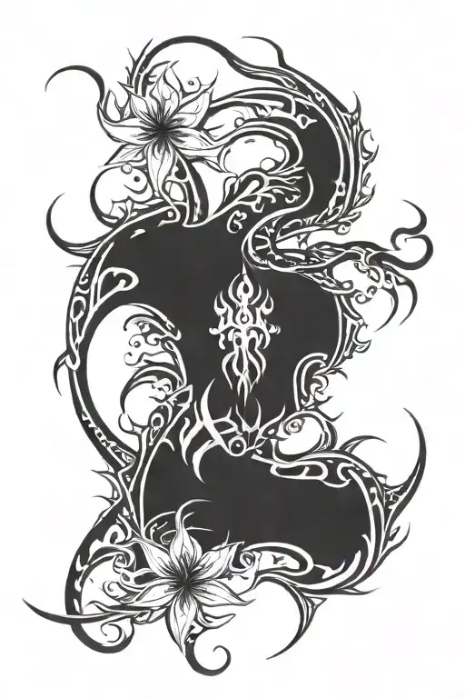 spider lilly flower and ice dragon tattoo design idea