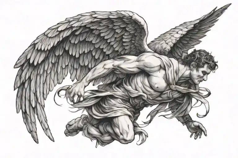 Icarus falling sleeve tattoo design idea