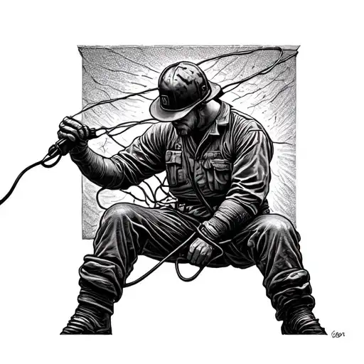lineman fixing electrical wires tattoo design idea