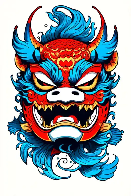 mask oni pez koi tattoo design idea