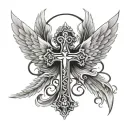 Gangsta cross with angel wings tattoo design idea