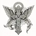 Gangsta cross with angel wings tattoo design idea