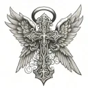 Gangsta cross with angel wings tattoo design idea