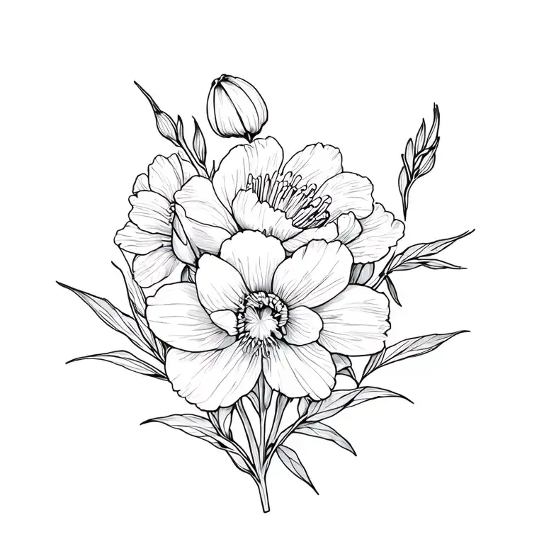 dafodil larkspur peony flowers tattoo design idea