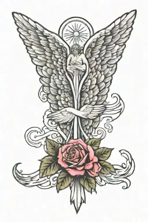 memorial angel wings tattoo design idea