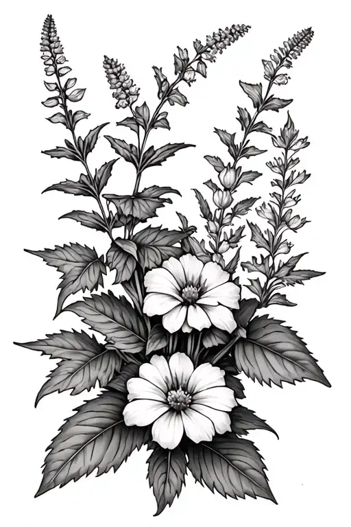 vervain and Wolfsbane tattoo with Wolfsbane in center and vervain on sides/ bottom tattoo design idea