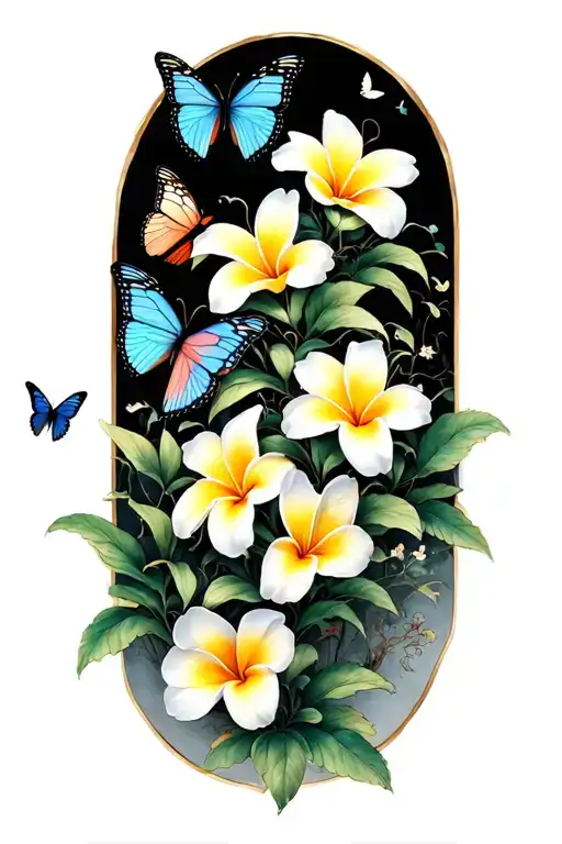 plumerias scattering into butterflies flying away tattoo design idea