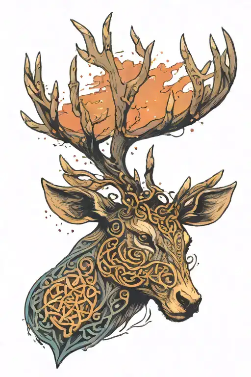 celtic stag head night sky filled tattoo design idea