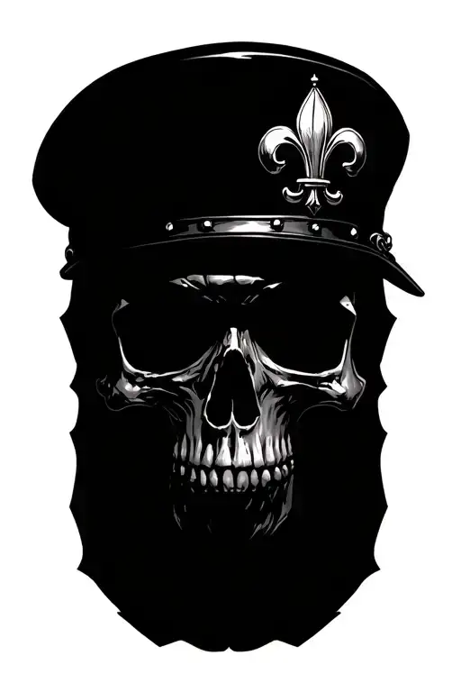 skull with French military beret and flaure de lys tattoo design idea