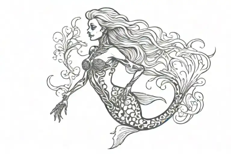 skeleton mermaid tattoo design idea