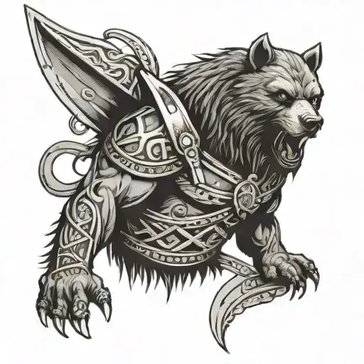 cancer,Viking, bear on arm sleeve tattoo design idea