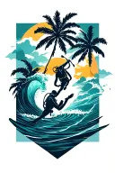 scuba diver palm trees and waves tattoo design idea