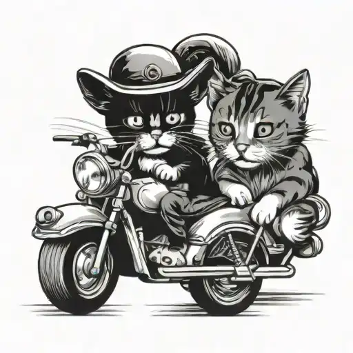 cats riding moped vietnamese hats tattoo design idea