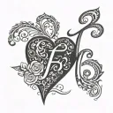 Cursive f with heart made tattoo design idea