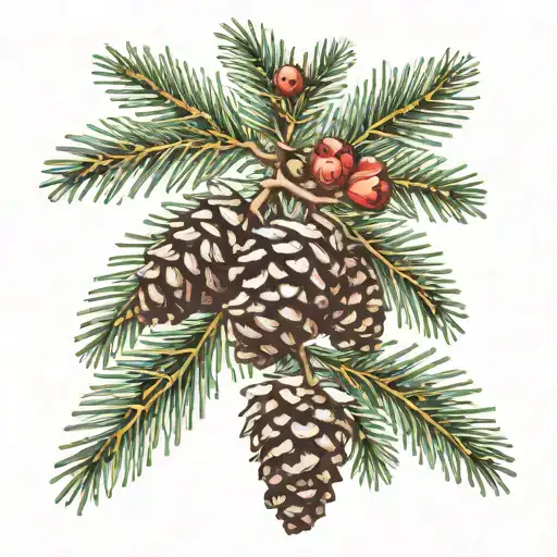 pinecone on pine branch with berries growing same branch tattoo design idea