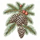 pinecone on pine branch with berries growing same branch tattoo design idea
