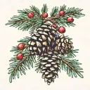 pinecone on pine branch with berries growing same branch tattoo design idea