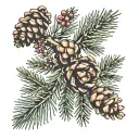 pinecone on pine branch with berries growing same branch tattoo design idea