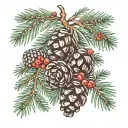 pinecone on pine branch with berries growing same branch tattoo design idea