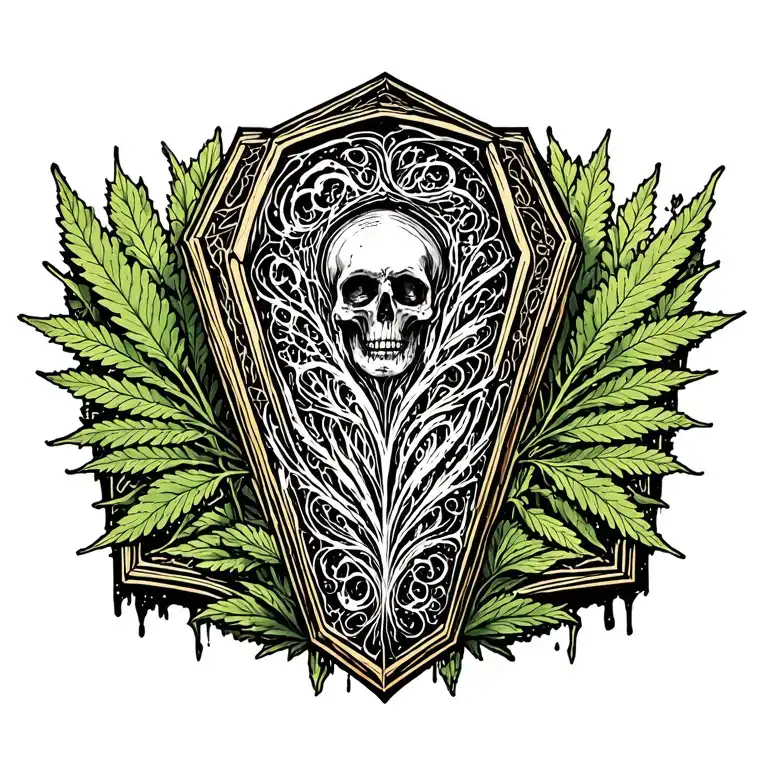 Slime black sabbath weed coffin tattoo design idea