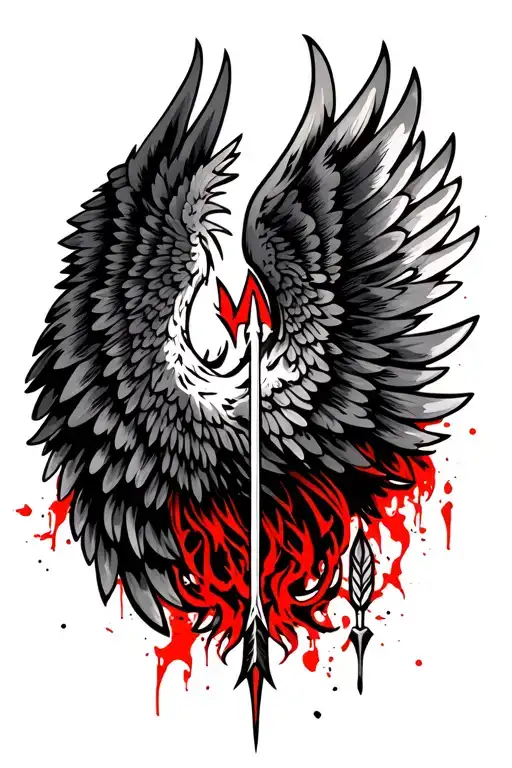 wings with arrow in the middle tattoo design idea