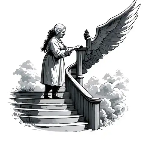 a grandmother climbing the stairs to heaven tattoo design idea